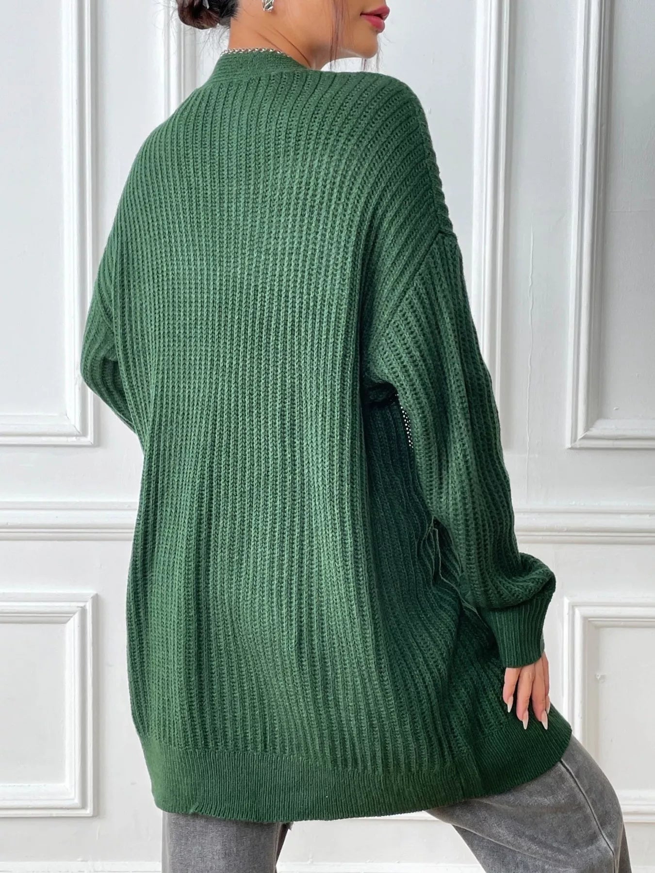 Open Front Drop Shoulder Cardigan OutfitFlow