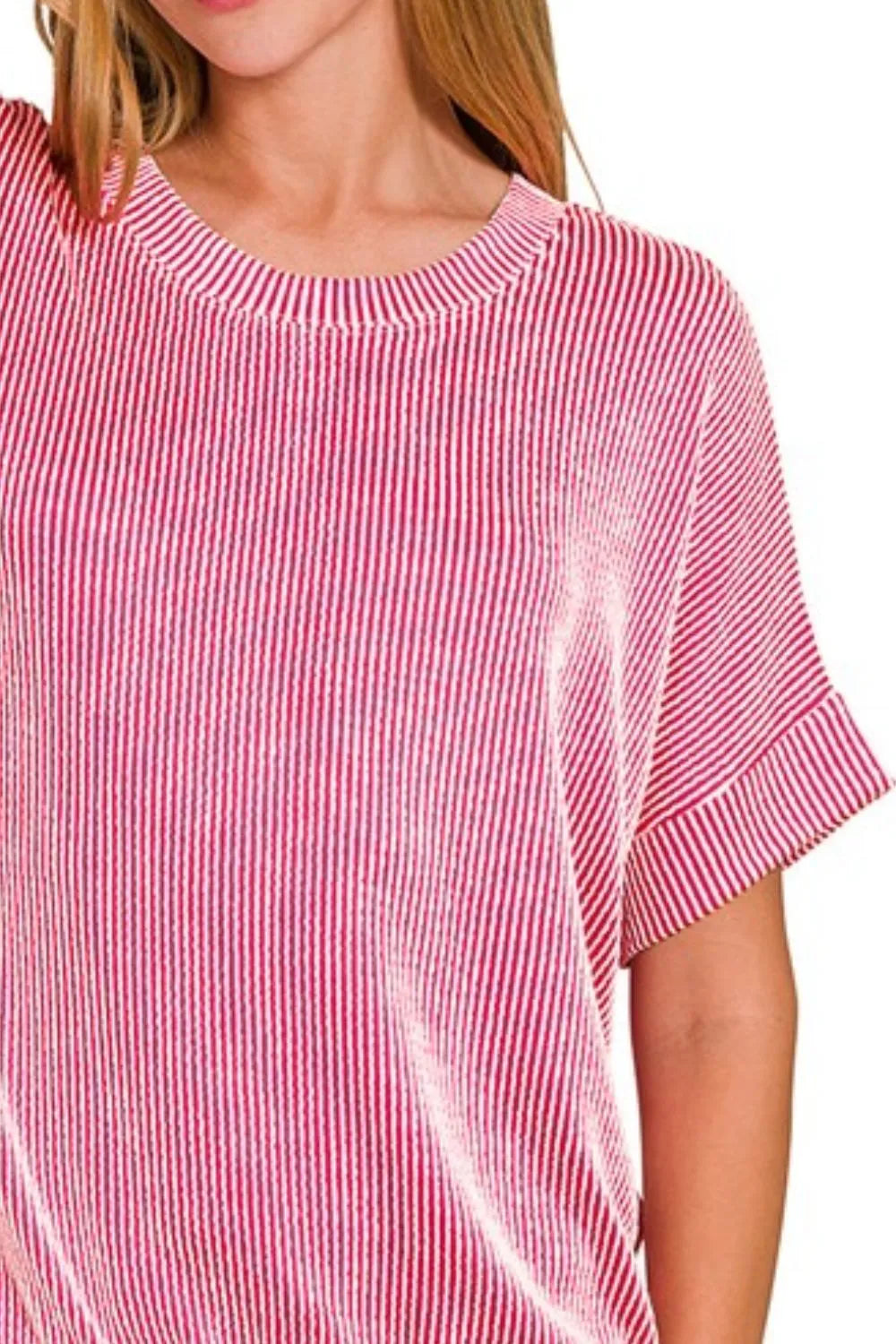 Zenana Corded Rib Short Sleeve T-Shirt OutfitFlow