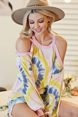 BiBi Tie Dye Print Terry Top with Cold Shoulder Detail OutfitFlow