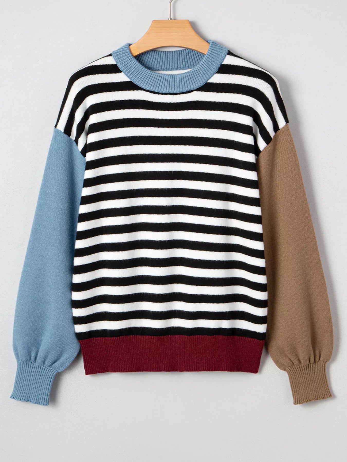 Striped Panels Colorblock Sleeve Sweater OutfitFlow