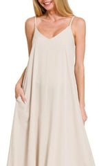 Zenana Woven Arc Hem Cami Dress With Flowy Pockets OutfitFlow