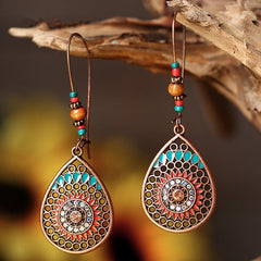 Alloy Oil Drip Beaded Teardrop Earrings OutfitFlow