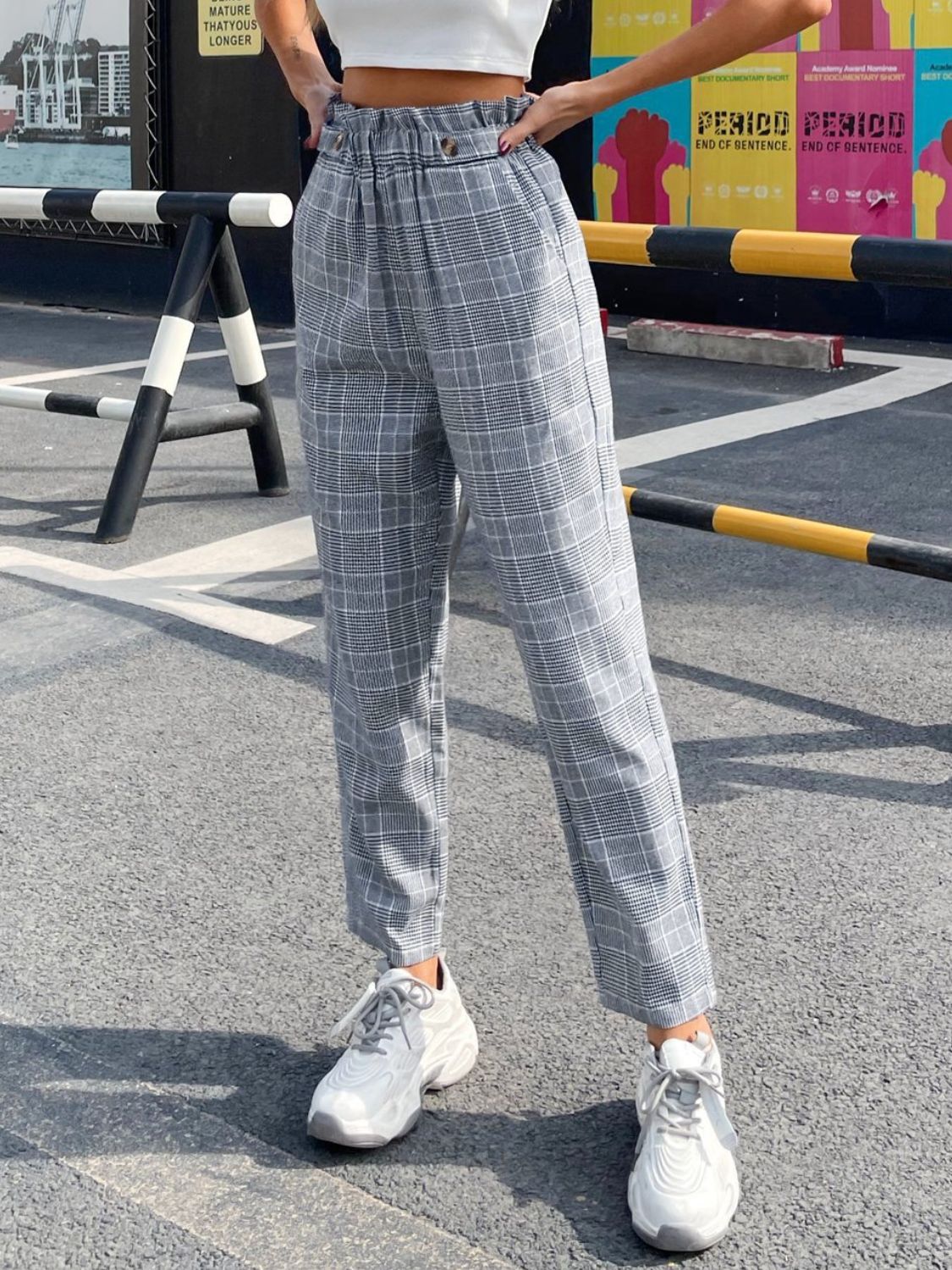 Outfit Flow - Plaid Elastic Waist Straight Pants