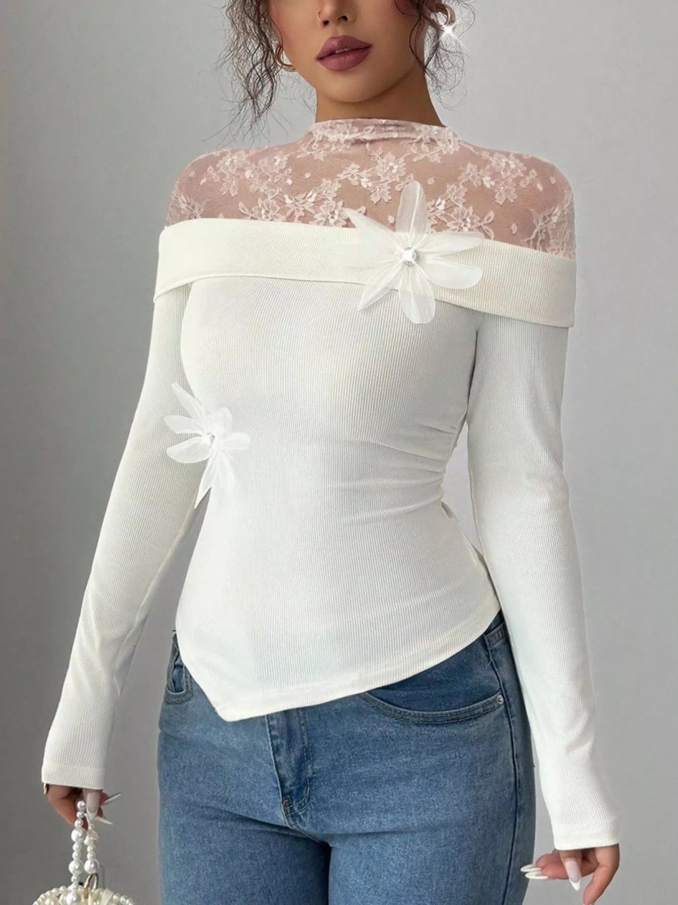 Lace Detail Long Sleeve Top OutfitFlow