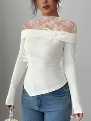 Lace Detail Long Sleeve Top OutfitFlow
