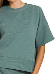 Zenana Ribbed Round Neck Tee & Pants Set OutfitFlow
