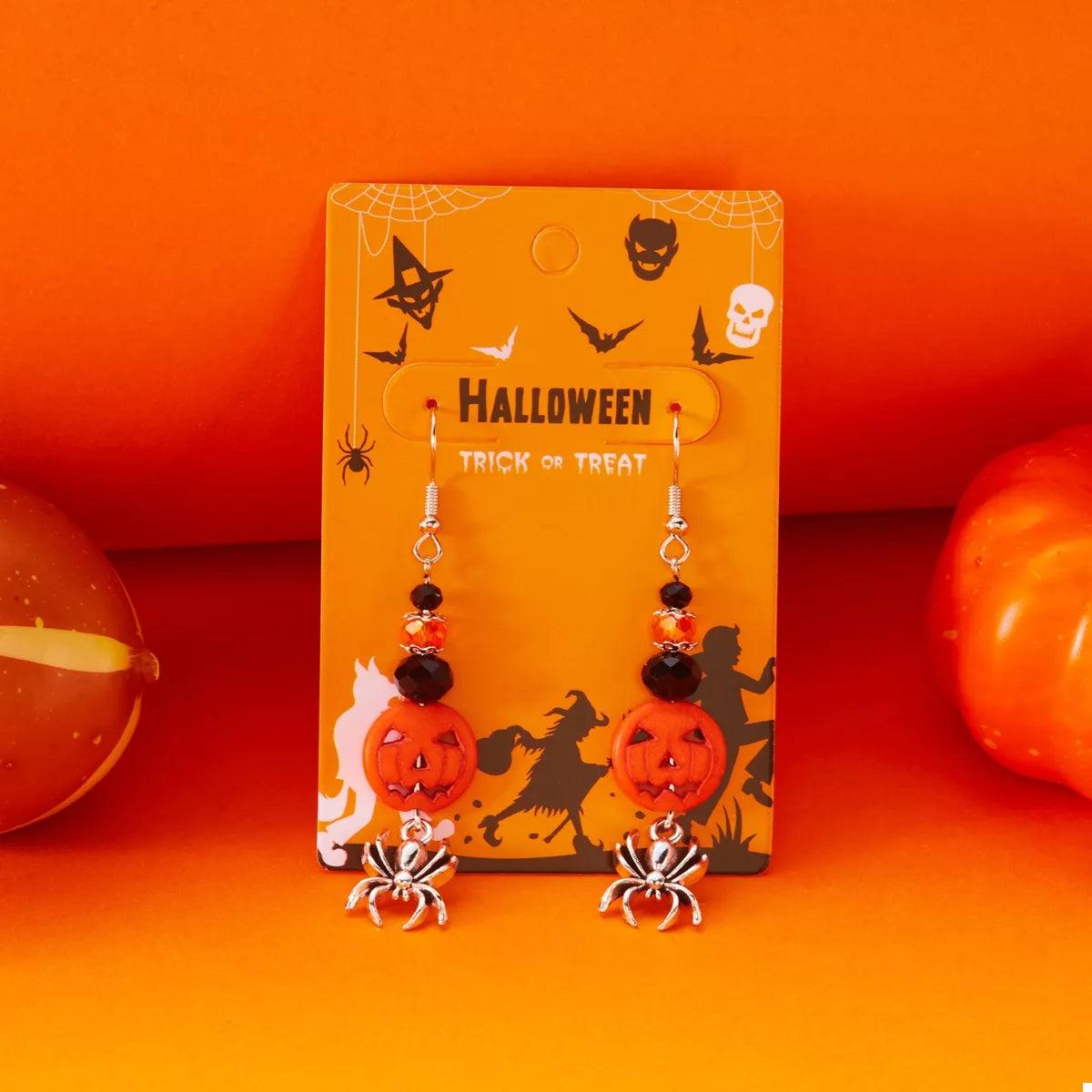 Halloween Spider Pumpkin Drop Earrings OutfitFlow