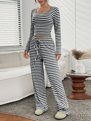 Striped Long Sleeve Top and Pants Set OutfitFlow