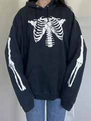 Drawstring Skeleton Long Sleeve Hoodie OutfitFlow