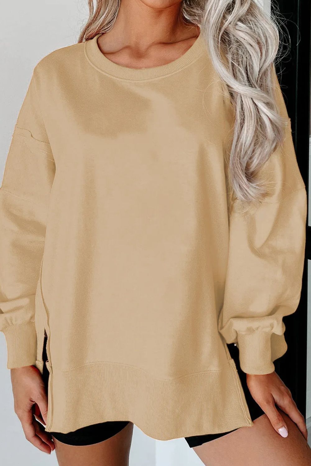 Outfit Flow - Exposed Seam Round Neck Long Sleeve Sweatshirt