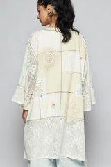 POL Double Gauze and Lace Mix Cardigan with Embroidered Detail OutfitFlow