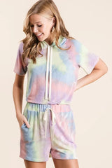 BiBi Tie Dye Terry Hoodie with Drawstring OutfitFlow