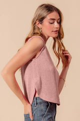 SO ME Sleeveless Hacci Knit Top with Round Hem OutfitFlow