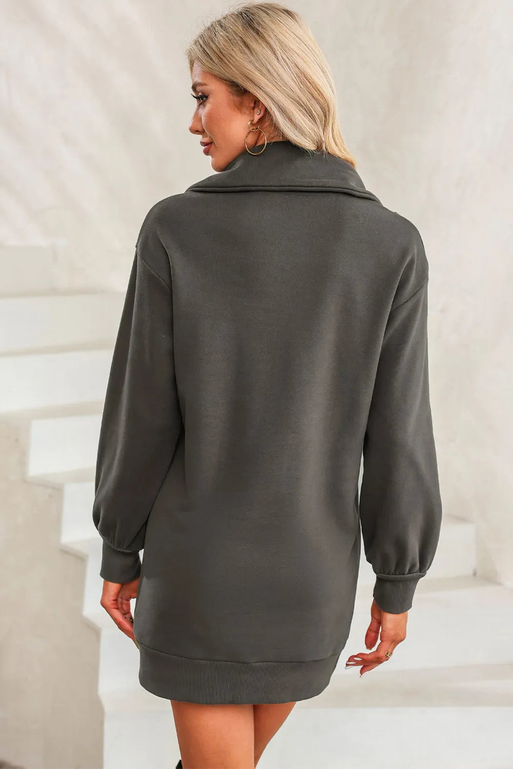 Half Zip Dropped Shoulder Mini Sweatshirt Dress OutfitFlow