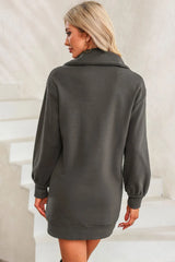 Half Zip Dropped Shoulder Mini Sweatshirt Dress OutfitFlow