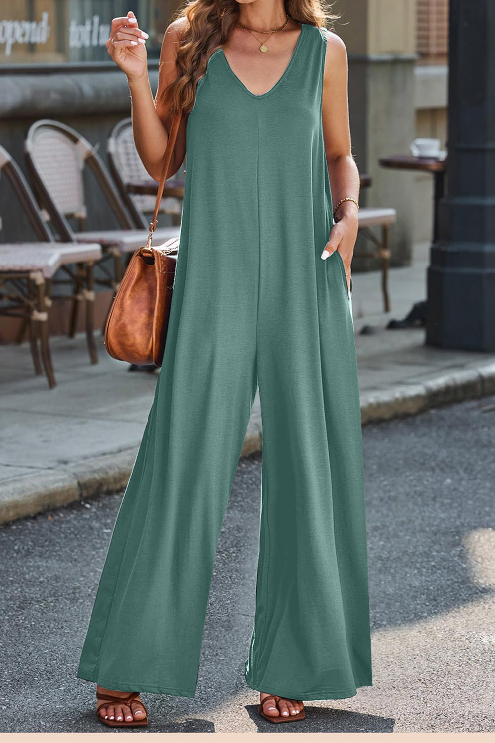 Outfit Flow - Full Size V-Neck Wide Strap Jumpsuit