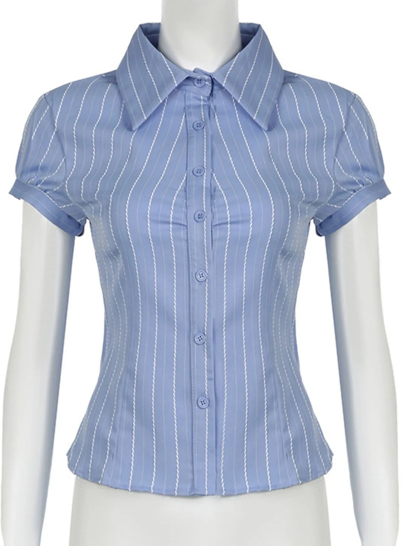 Striped Button-Down Collared Neck Shirt OutfitFlow