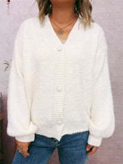 Fuzzy Button-Up Long Sleeve Cardigan OutfitFlow