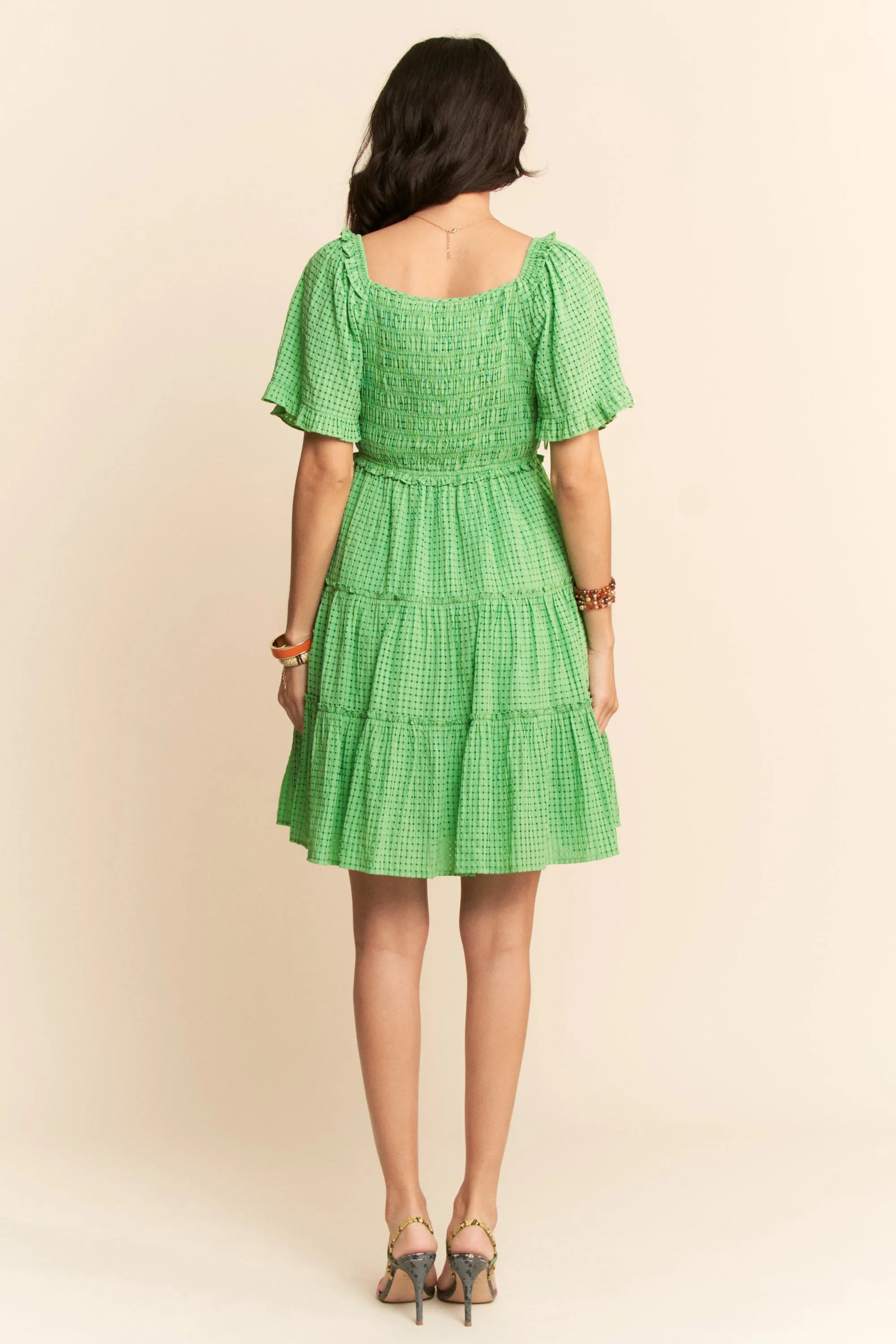 Davi & Dani Jacquard Checker Smocking Tiered Dress OutfitFlow