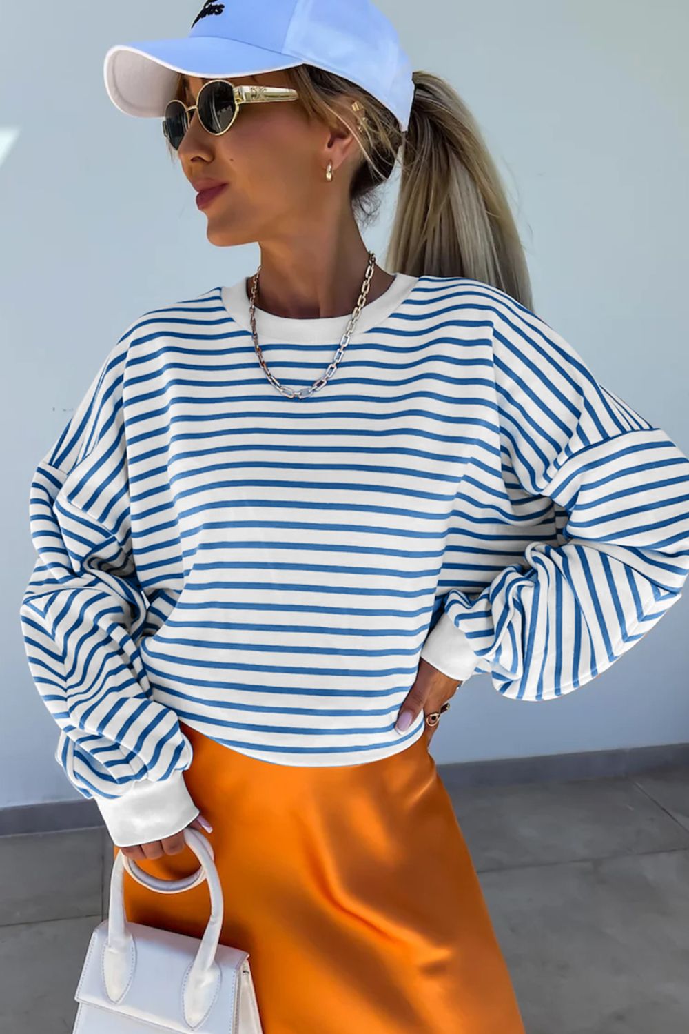 Outfit Flow - Striped Round Neck Long Sleeve Sweatshirt Outfit Flow