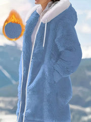 Cozy Fleece Hooded Longline Zip Up Outerwear OutfitFlow
