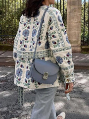 Printed Button Down Long Sleeve Winter Coat OutfitFlow