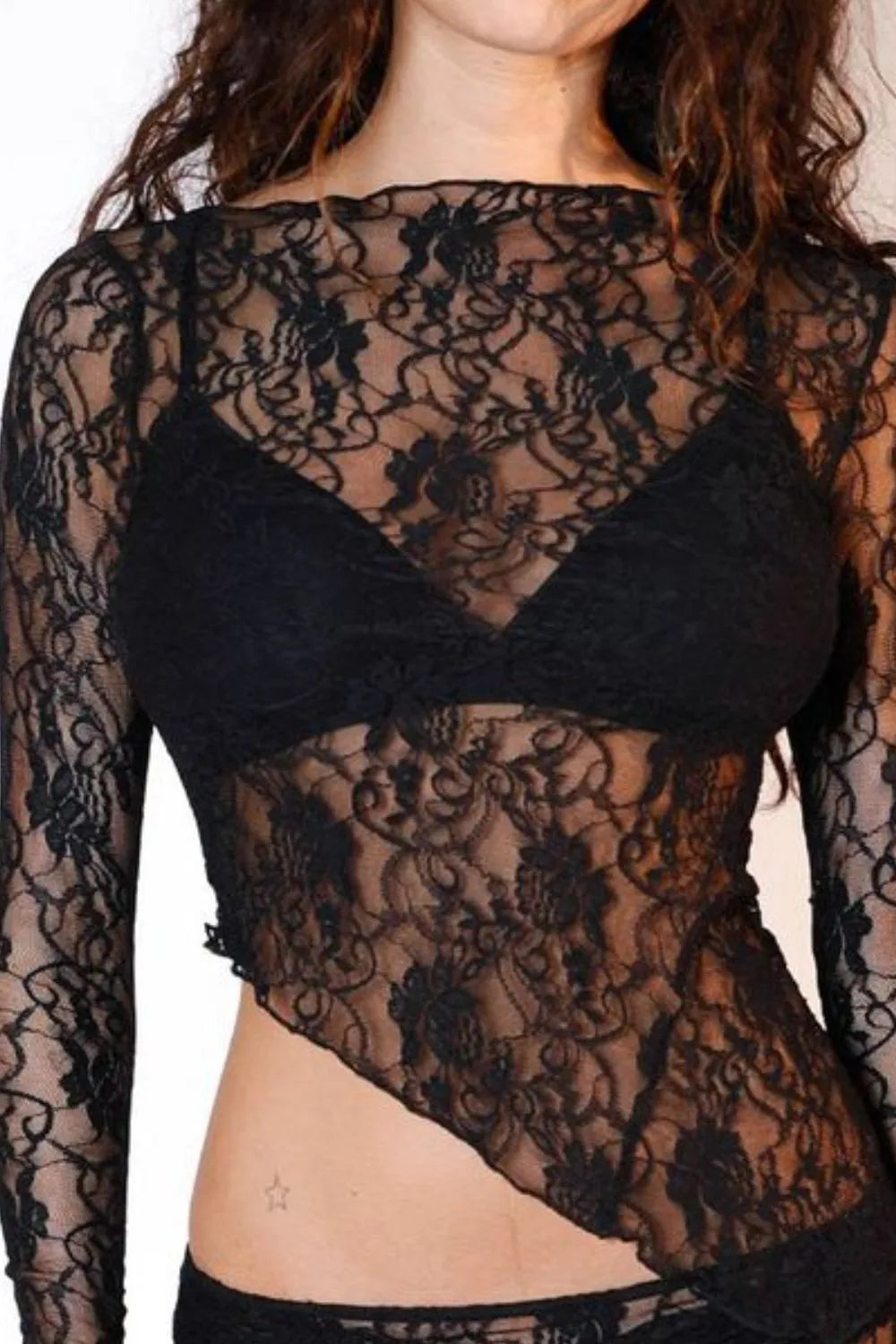 Lace Long Sleeve Sheer Crop Top OutfitFlow