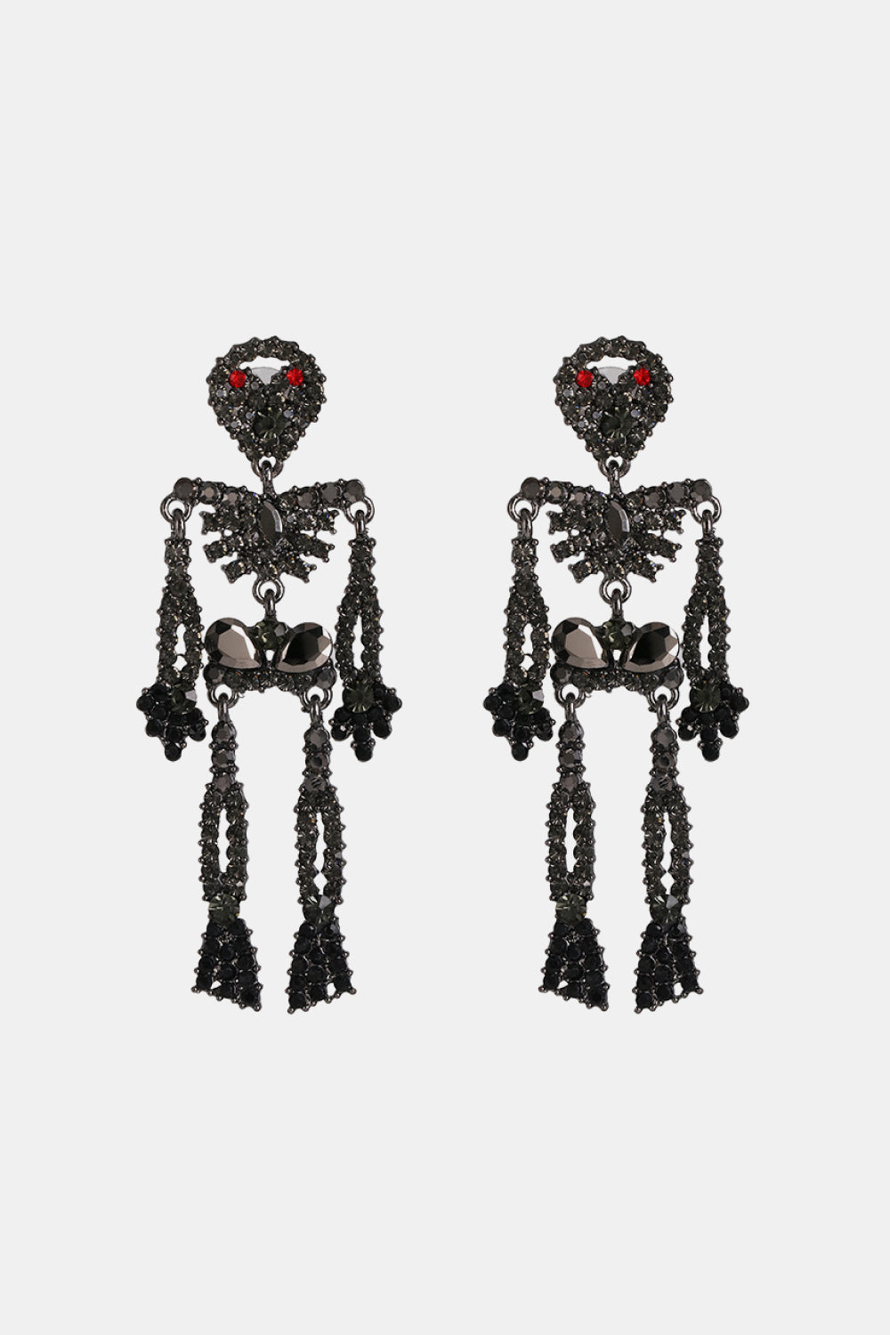 Skeleton Shape Glass Stone Dangle Earrings Black One Size OutfitFlow