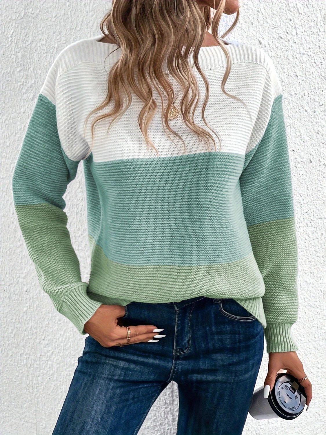 Outfit Flow - Color Block Boat Neck Sweater