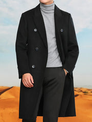 Men's Plus Size Double-Breasted Longline Coat OutfitFlow