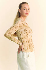 Davi & Dani Floral Mesh Long Sleeve Sheer Layering Top OutfitFlow