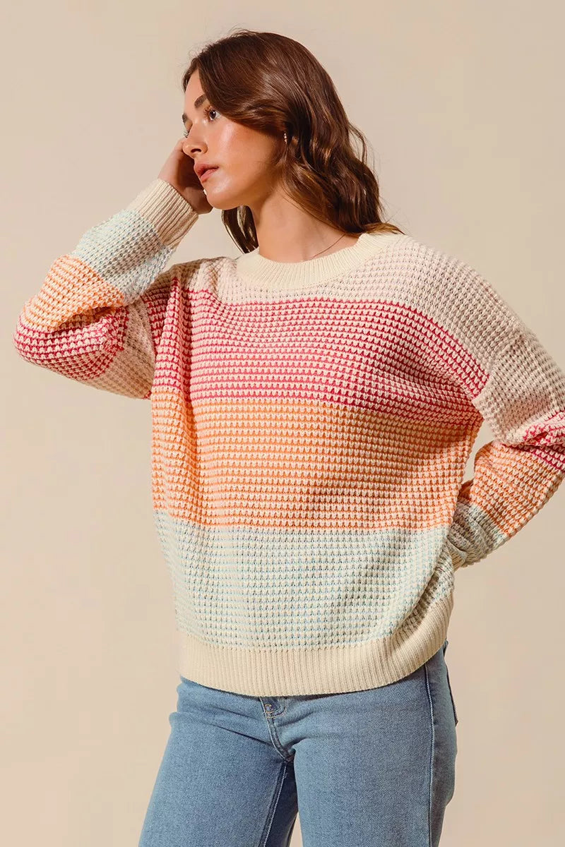 SO ME Multi Color Block Long Sleeve Sweater OutfitFlow