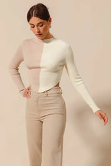SO ME Color Block Fitted Crop Sweater Top OutfitFlow