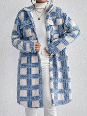Plaid Button Up Long Sleeve Fleece Coat OutfitFlow