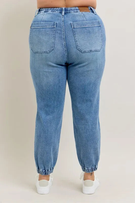 Judy Blue Full Size High Waist Denim Jogger Plus Size OutfitFlow