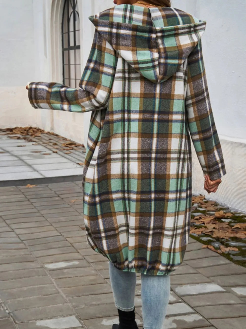 Devine Plaid Zip Up Hooded Coat Trendsi