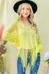 And The Why Distressed Mesh V Neck Spring Sweater Cover Up OutfitFlow