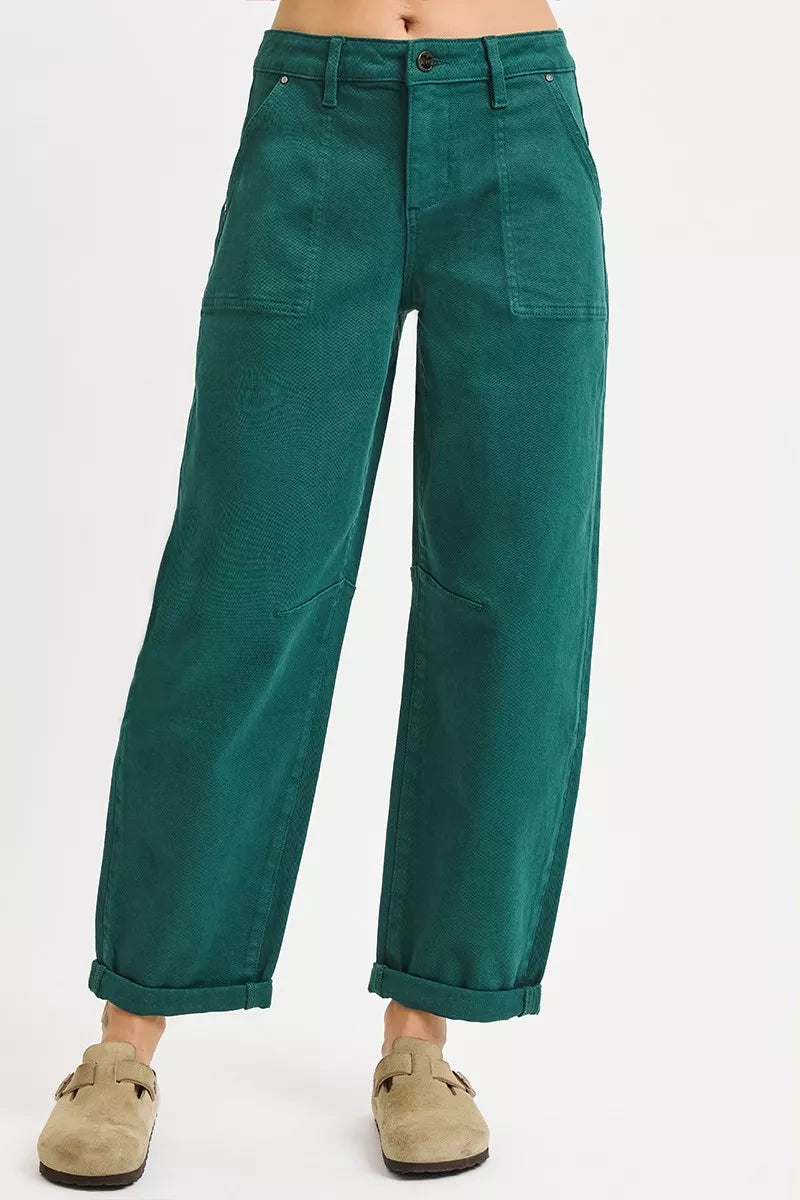 RISEN High Rise Ankle Cuffed Barrel Pants OutfitFlow