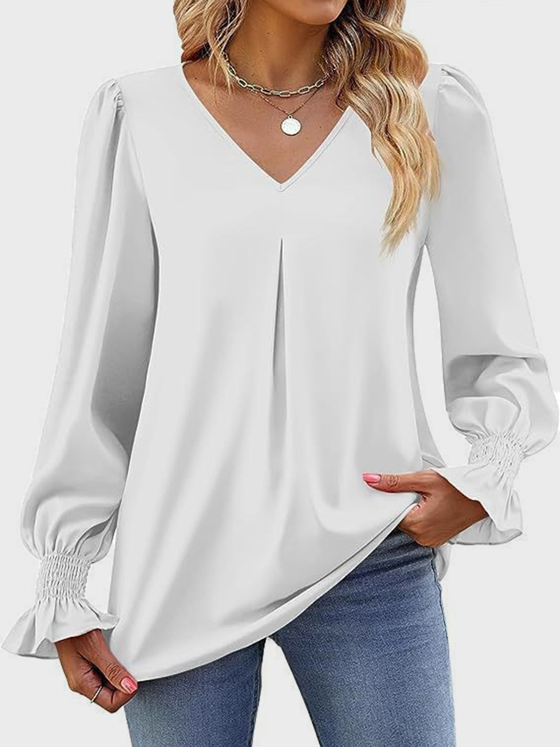 Outfit Flow - V-Neck Flounce Sleeve Top