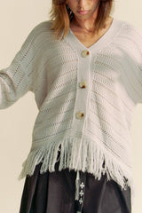 Outfit Flow - Davi & Dani Fringe V-Neck Button Up Long Sleeve Cardigan