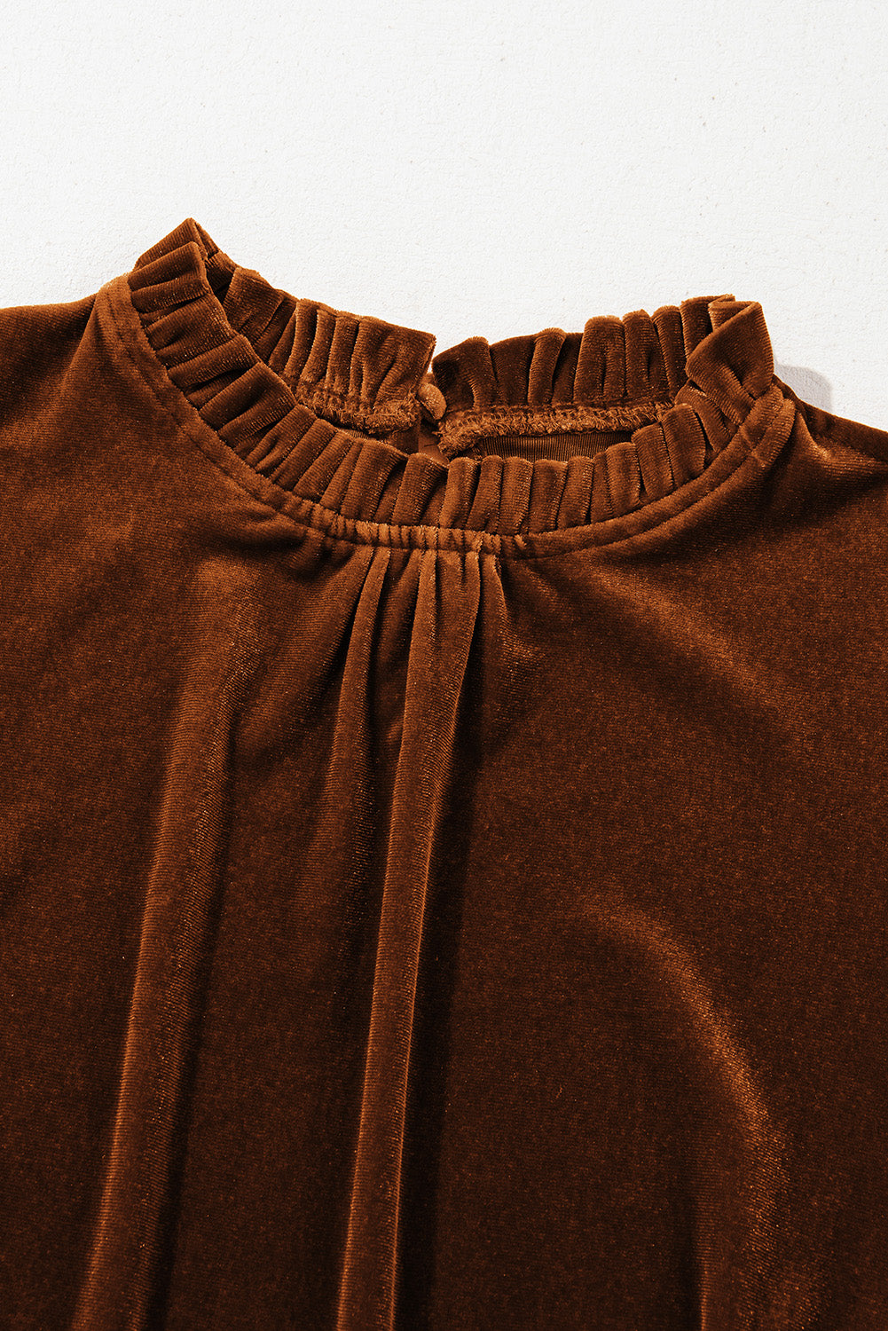 Frill Mock Neck Puff Sleeve Blouse OutfitFlow