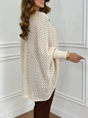 Crochet V-Neck Batwing Sleeves Oversized Sweater OutfitFlow