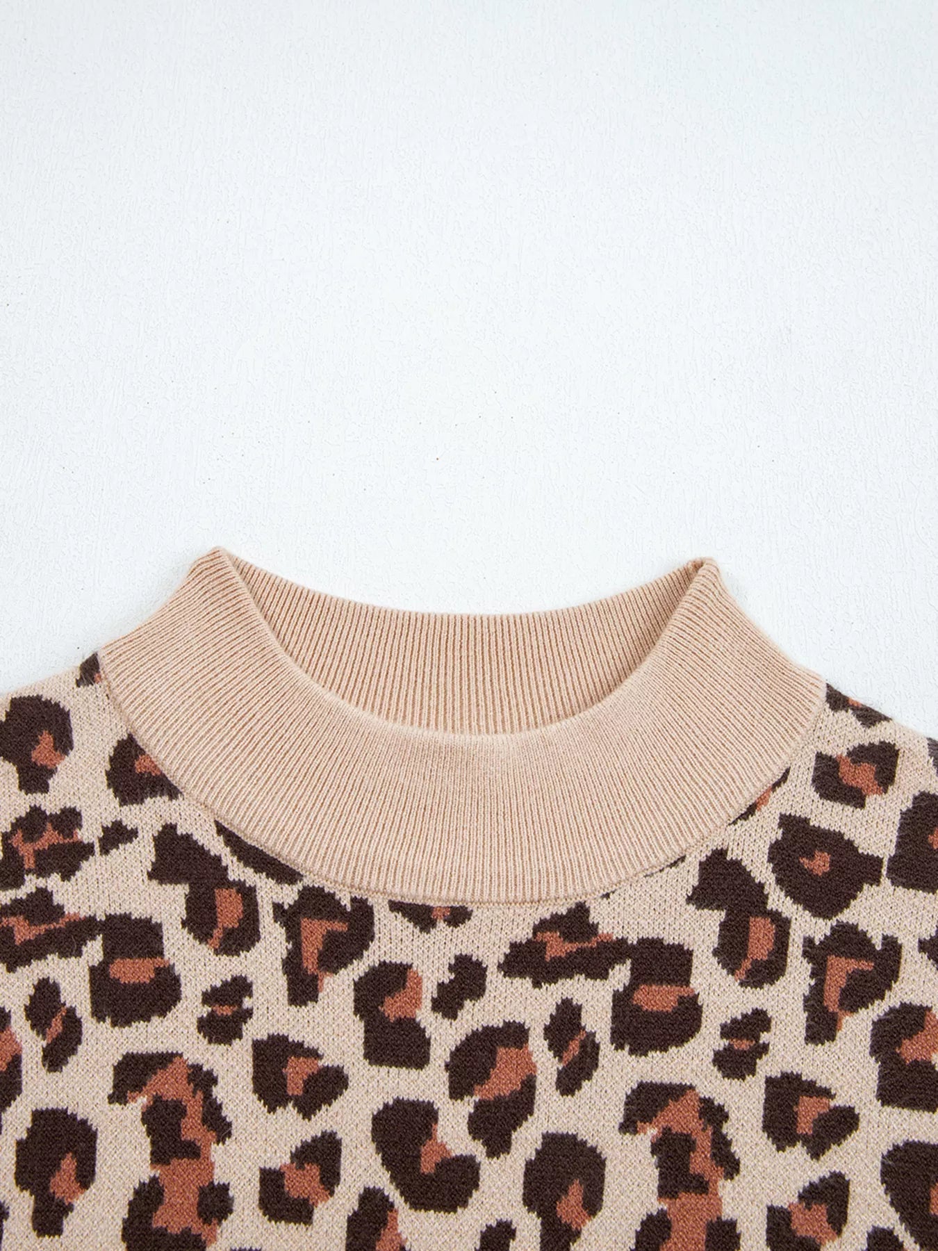 Leopard Print High Neck Shift Mini Sweater Dress OutfitFlow