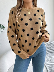 Polka Dot Round Neck Sweater OutfitFlow