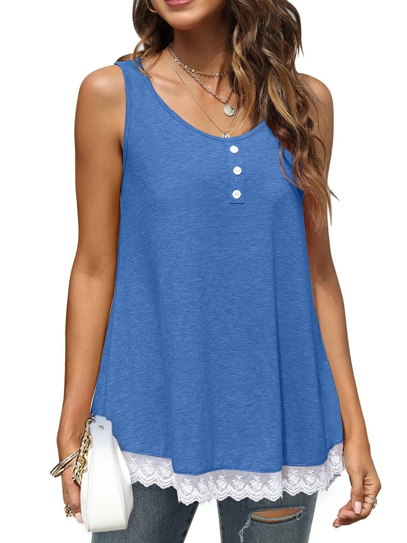 Lace Trim Wide Strap Tank Top OutfitFlow