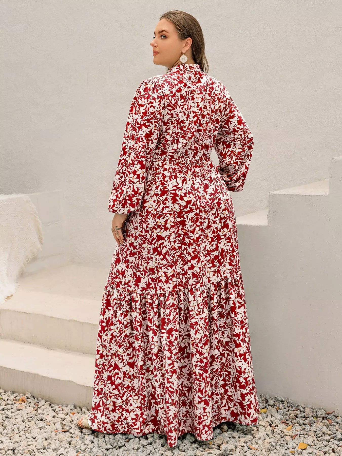 Plus Size Floral Print Long Sleeve Maxi Dress OutfitFlow
