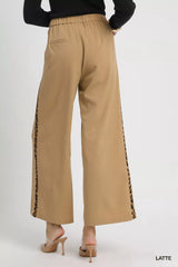Umgee Front Pleated Wide-Leg Pants with Contrast Trim Trendsi