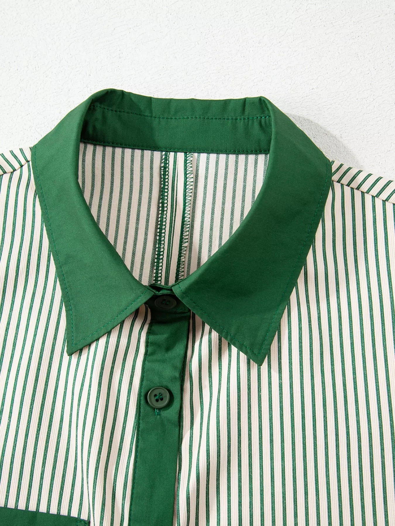 Stripe Color Block Patchwork Shirt Collar Button Down Puff Sleeve Mini Dress Trendsi