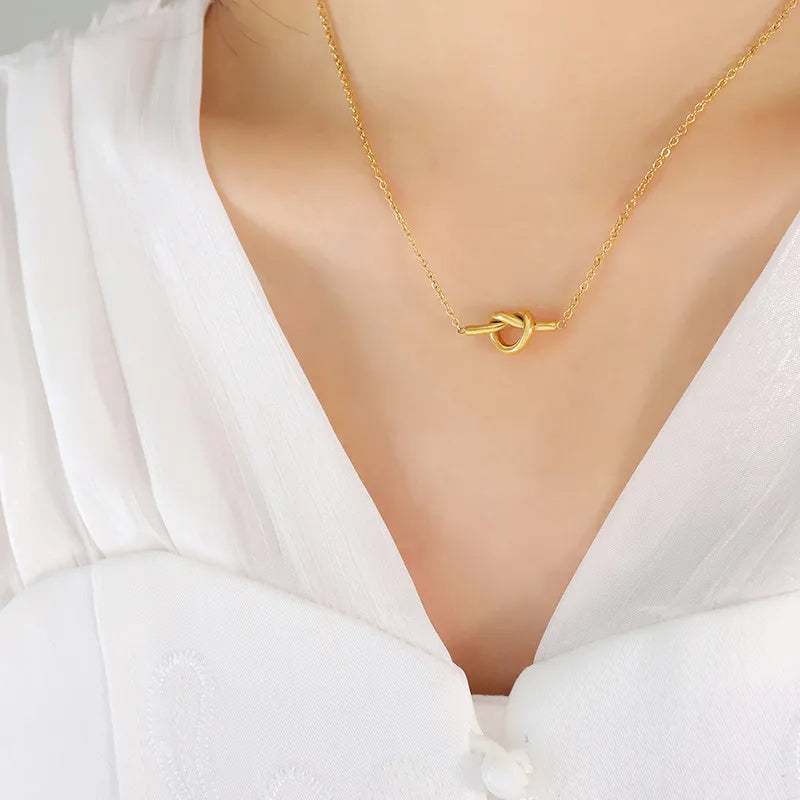 18K Gold-Plated Titanium Steel Knot Necklace OutfitFlow