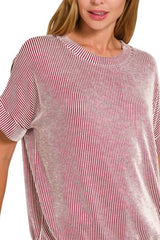 Zenana Corded Rib Short Sleeve T-Shirt OutfitFlow